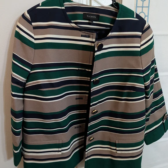 Talbots Green, Tan & Black Striped Blazer - Picture 2 of 6